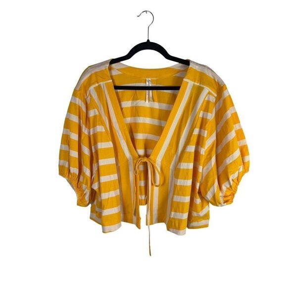 Anthropologie Yellow and Cream Striped Shrug Cardigan- Size S - Picture 1 of 7